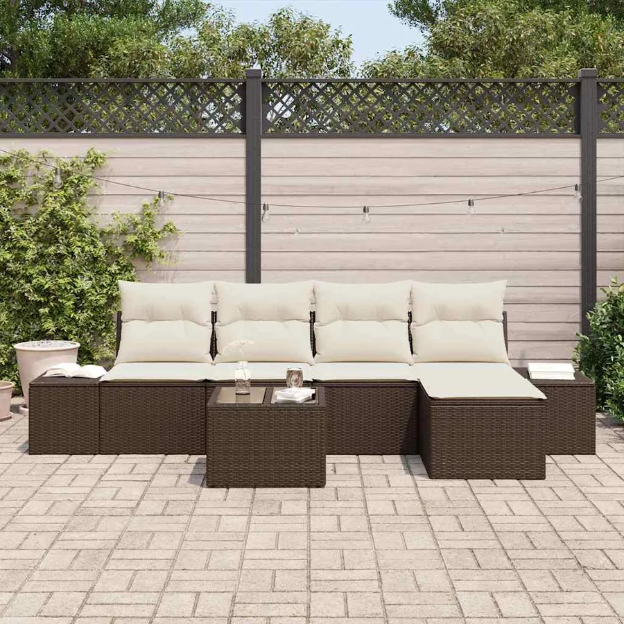Ensemble de canapé de jardin 6 pcs Marron polyrotin - 3
