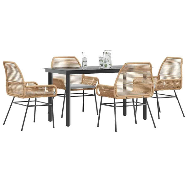 Ensemble à manger jardin coussins 5pcs marron poly rotin verre