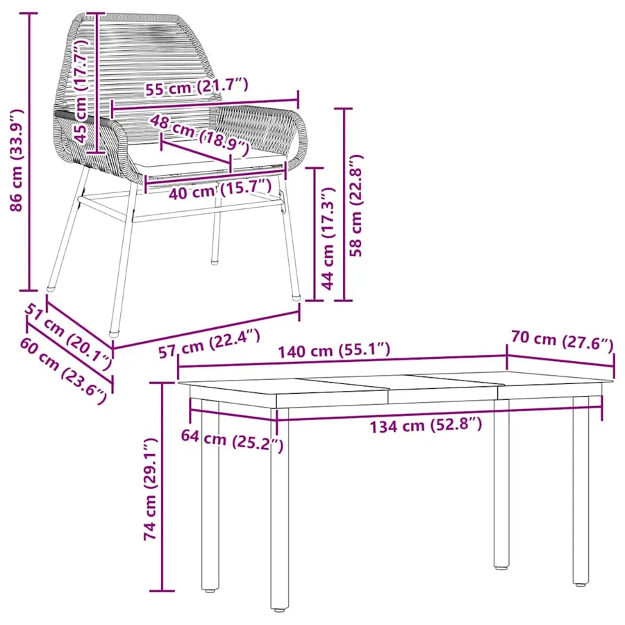 Ensemble à manger jardin coussins 5pcs marron poly rotin verre - 10