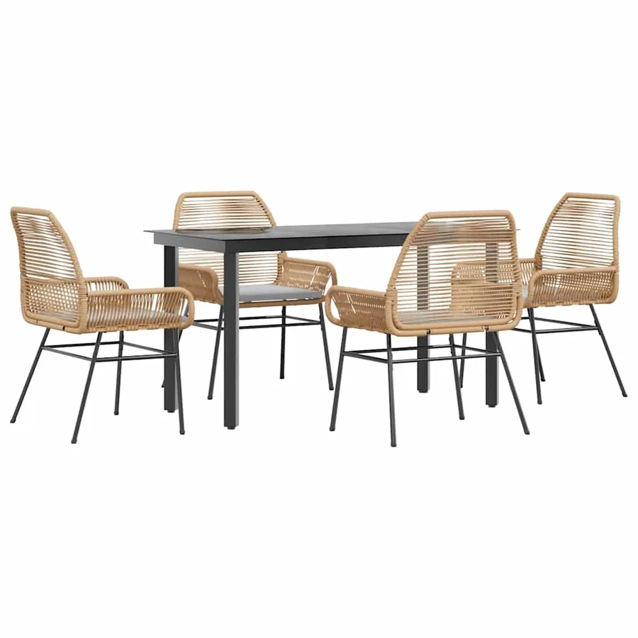 Ensemble à manger jardin coussins 5pcs marron poly rotin verre - 2