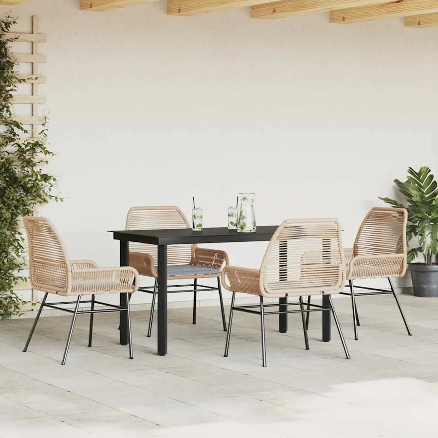 Ensemble à manger jardin coussins 5pcs marron poly rotin verre - 3