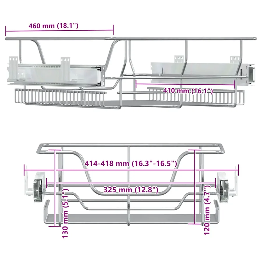 Paniers métalliques coulissants 2 pcs argenté 45 cm - 9