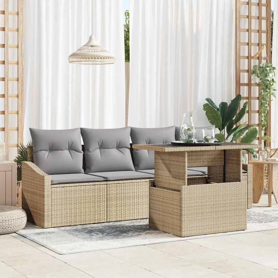 Ensemble de canapé de jardin 5 pcs Beige Poly rotin