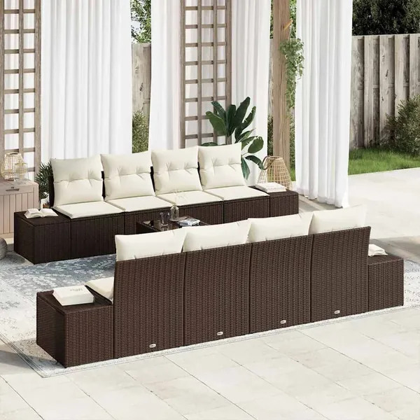 Ensemble de canapé de jardin 7 pcs Marron et crème polyrotin