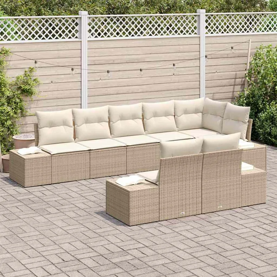 Ensemble de canapé de jardin 8 pcs Beige et crème polyrotin - 3