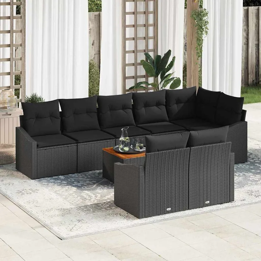 Ensemble de canapé de jardin avec coussin 9 pcs Noir polyrotin