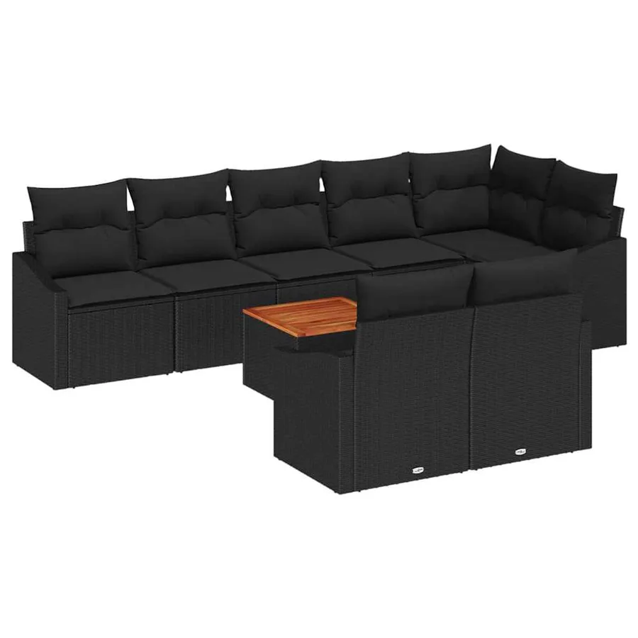 Ensemble de canapé de jardin avec coussin 9 pcs Noir polyrotin - 2