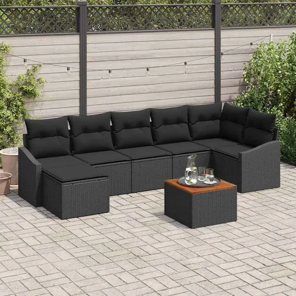 Ensemble de canapé de jardin avec coussin 8 pcs Noir polyrotin