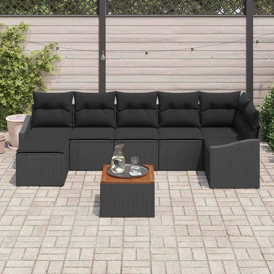 Ensemble de canapé de jardin avec coussin 8 pcs Noir polyrotin - 3
