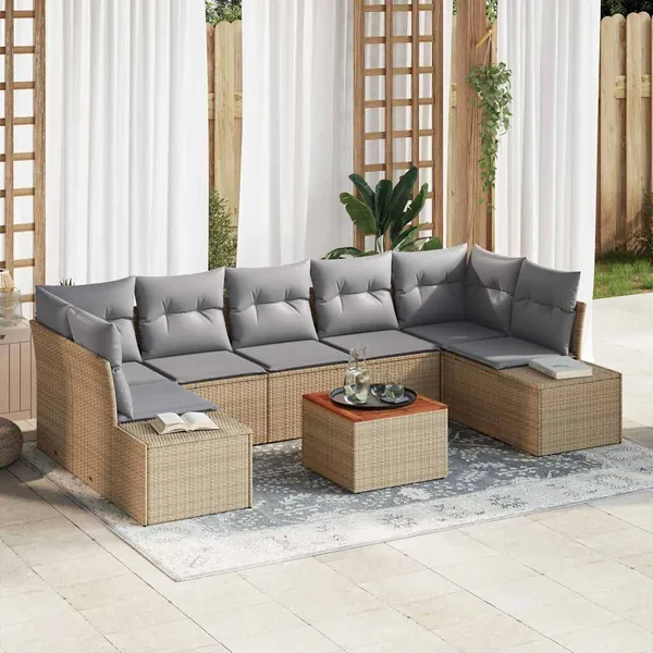 Ensemble de canapé de jardin avec coussin 8 pcs Beige polyrotin