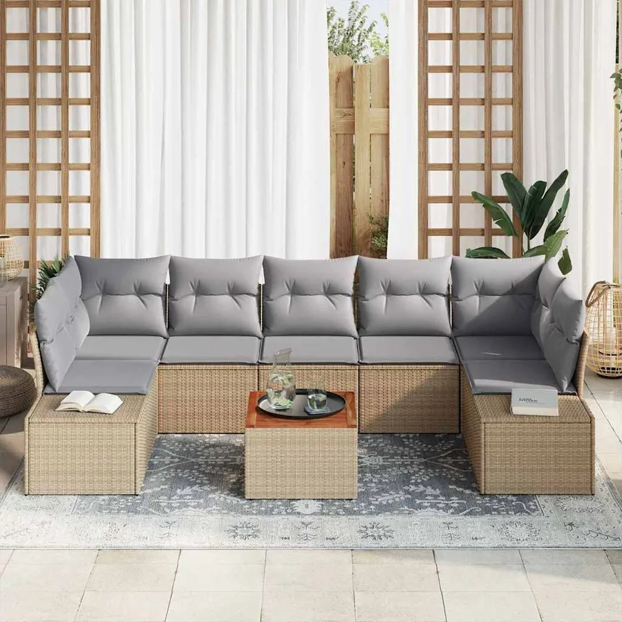 Ensemble de canapé de jardin avec coussin 8 pcs Beige polyrotin - 3
