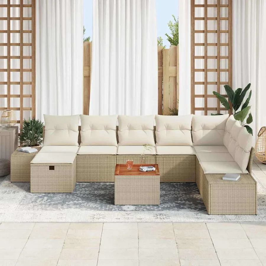 Ensemble de canapé de jardin avec coussin 9 pcs Beige polyrotin - 3