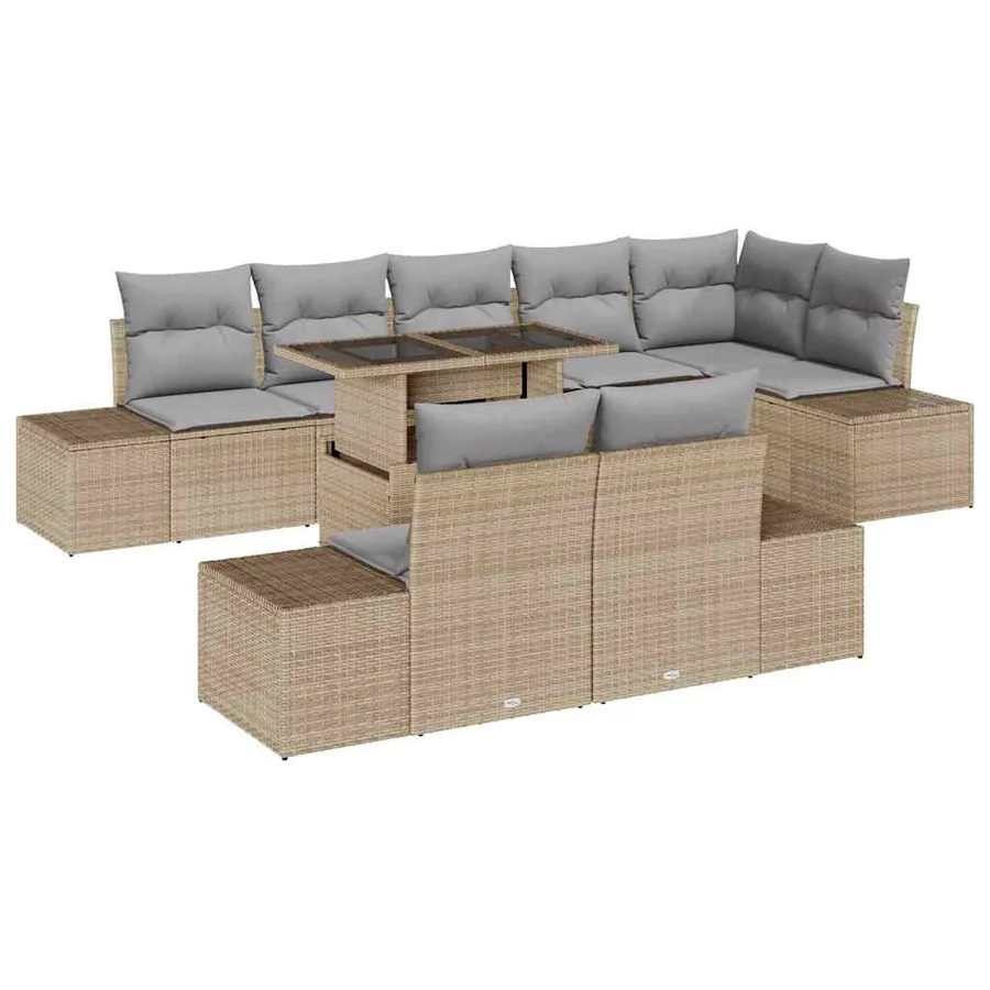 Ensemble de canapé de jardin 9 pcs Beige et Gris clair - 2