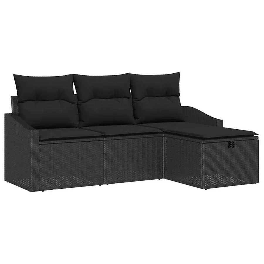 Ensemble de Canapés avec coussin 4 pcs Noir polyrotin - 2