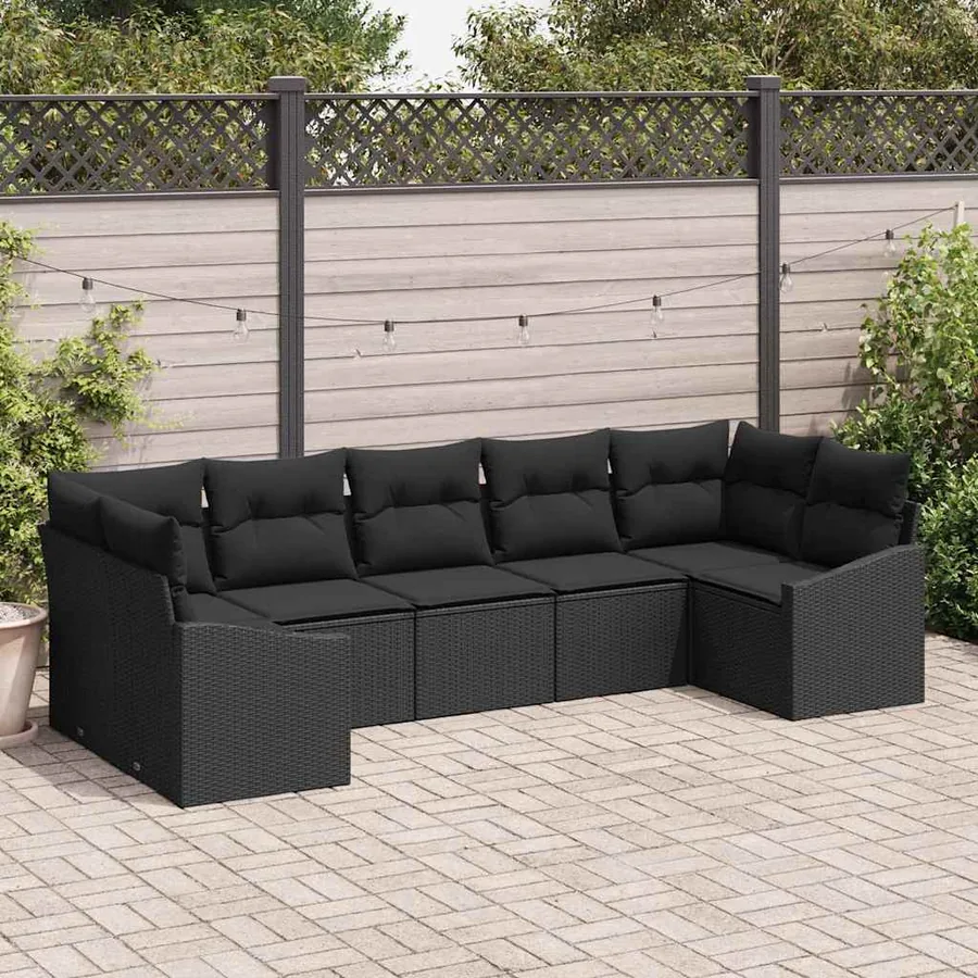 Ensemble de Canapés avec coussin 7 pcs Noir polyrotin