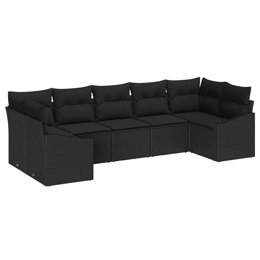 Ensemble de Canapés avec coussin 7 pcs Noir polyrotin - 2