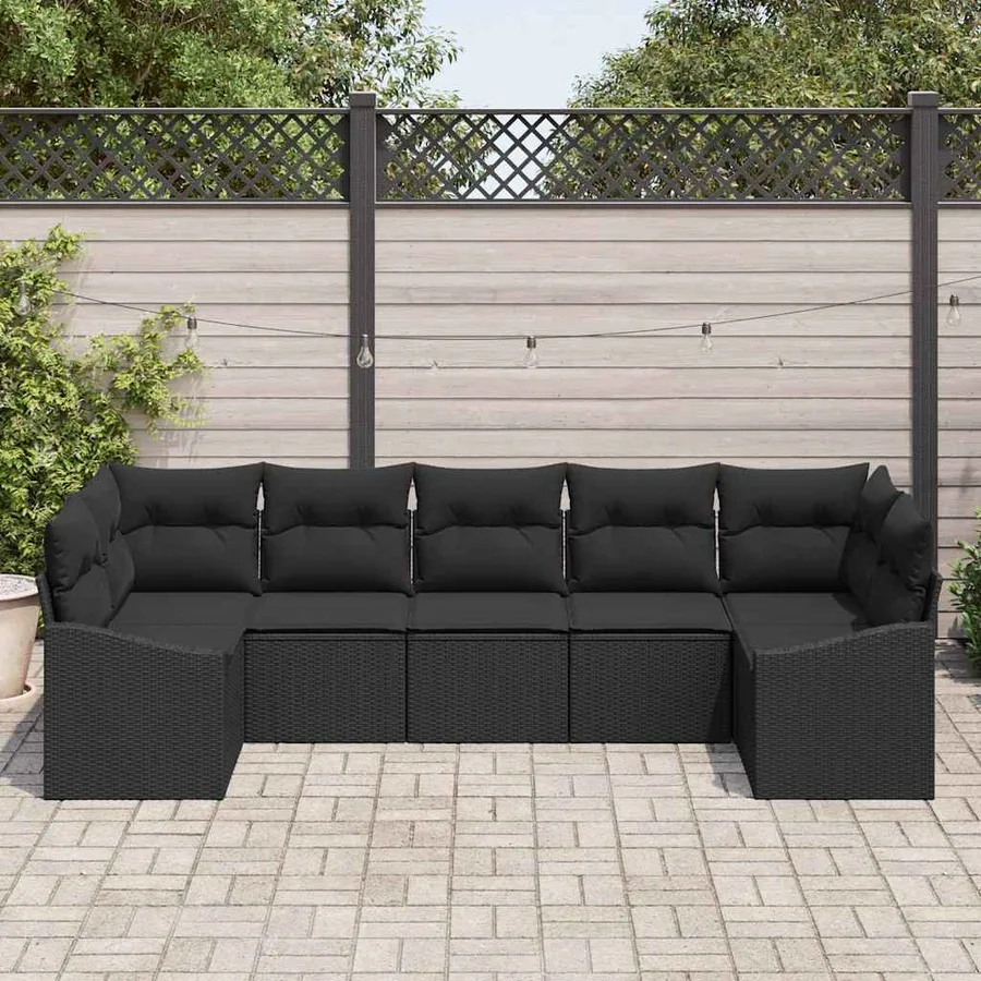 Ensemble de Canapés avec coussin 7 pcs Noir polyrotin - 3