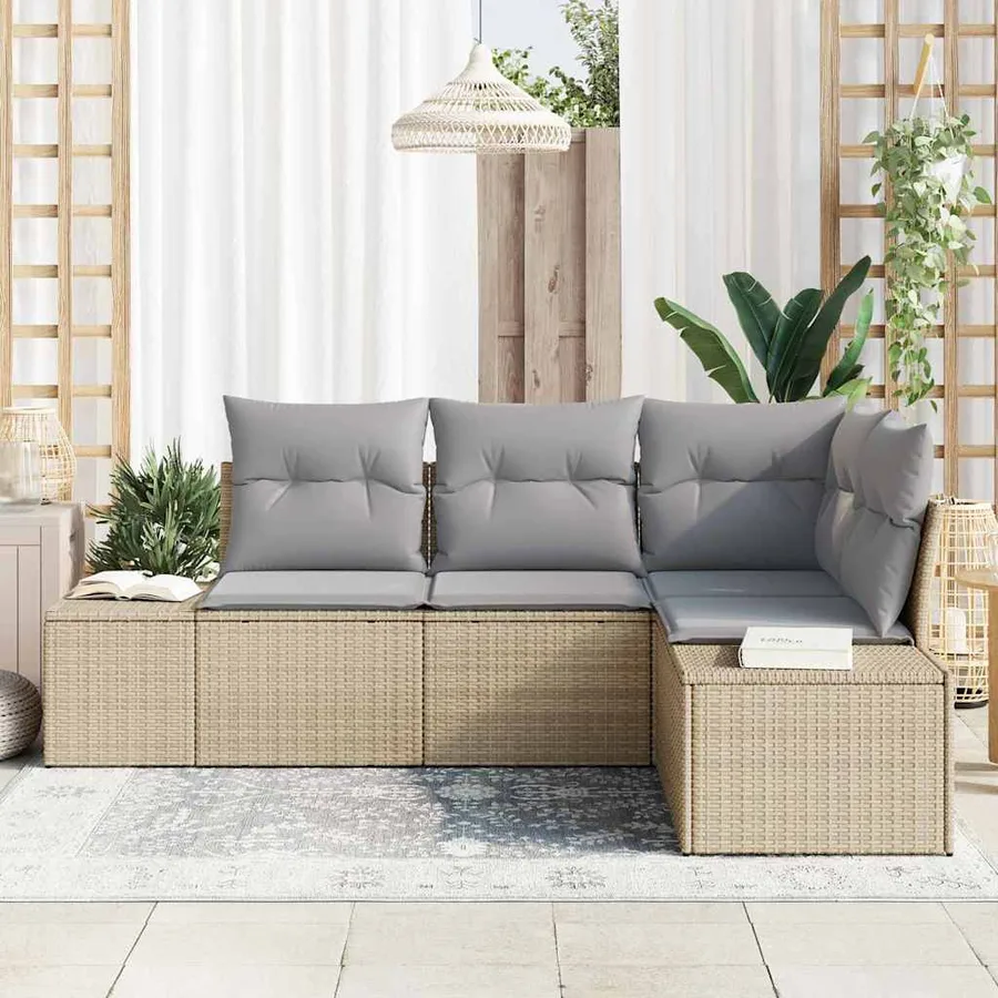 Ensemble de canapé de jardin 4 pcs Beige polyrotin - 3