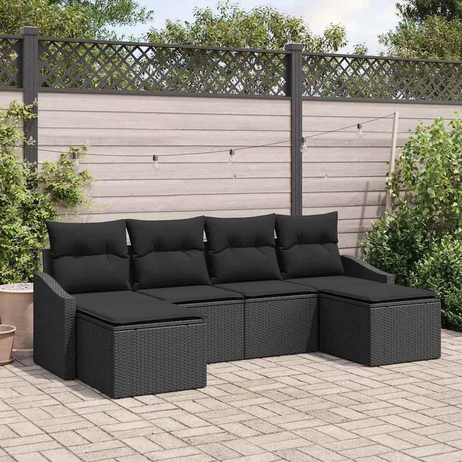 Ensemble de Canapés avec coussin 6 pcs Noir polyrotin