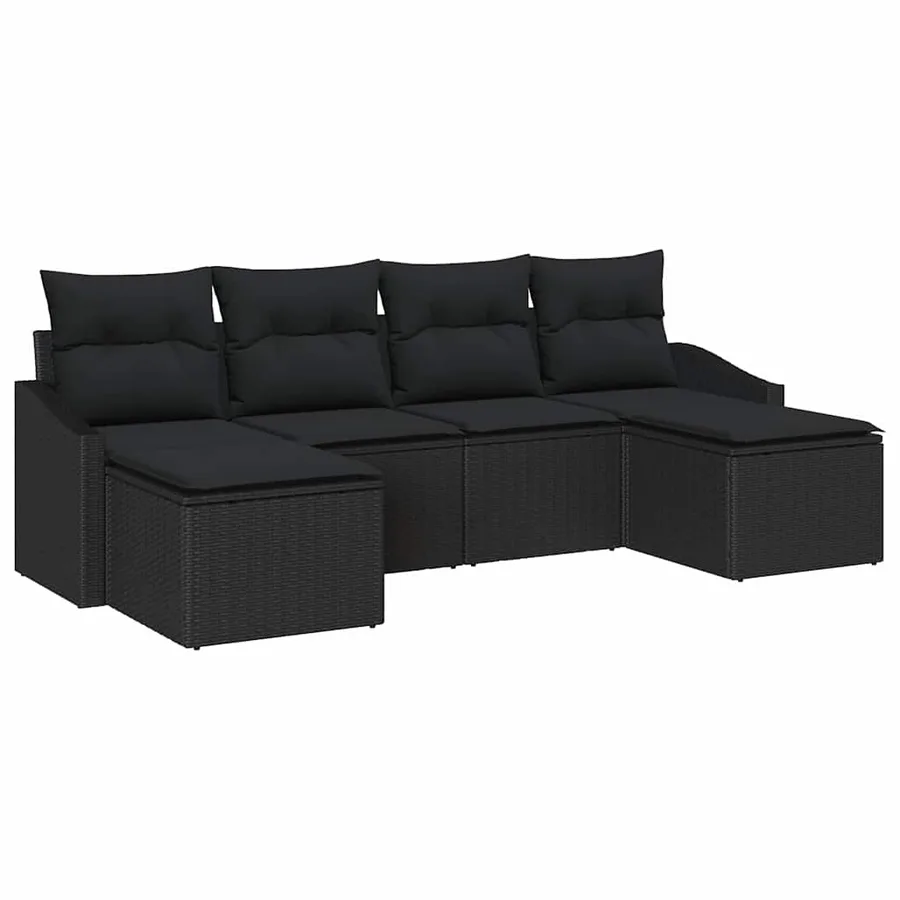 Ensemble de Canapés avec coussin 6 pcs Noir polyrotin - 2