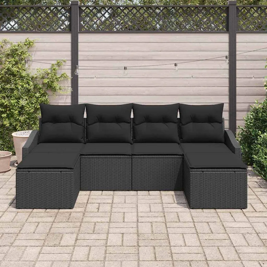 Ensemble de Canapés avec coussin 6 pcs Noir polyrotin - 3