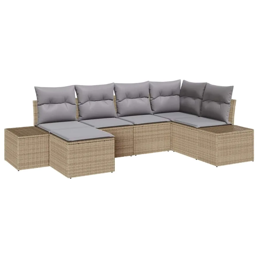 Ensemble de canapé de jardin 6 pcs Beige et gris polyrotin - 2