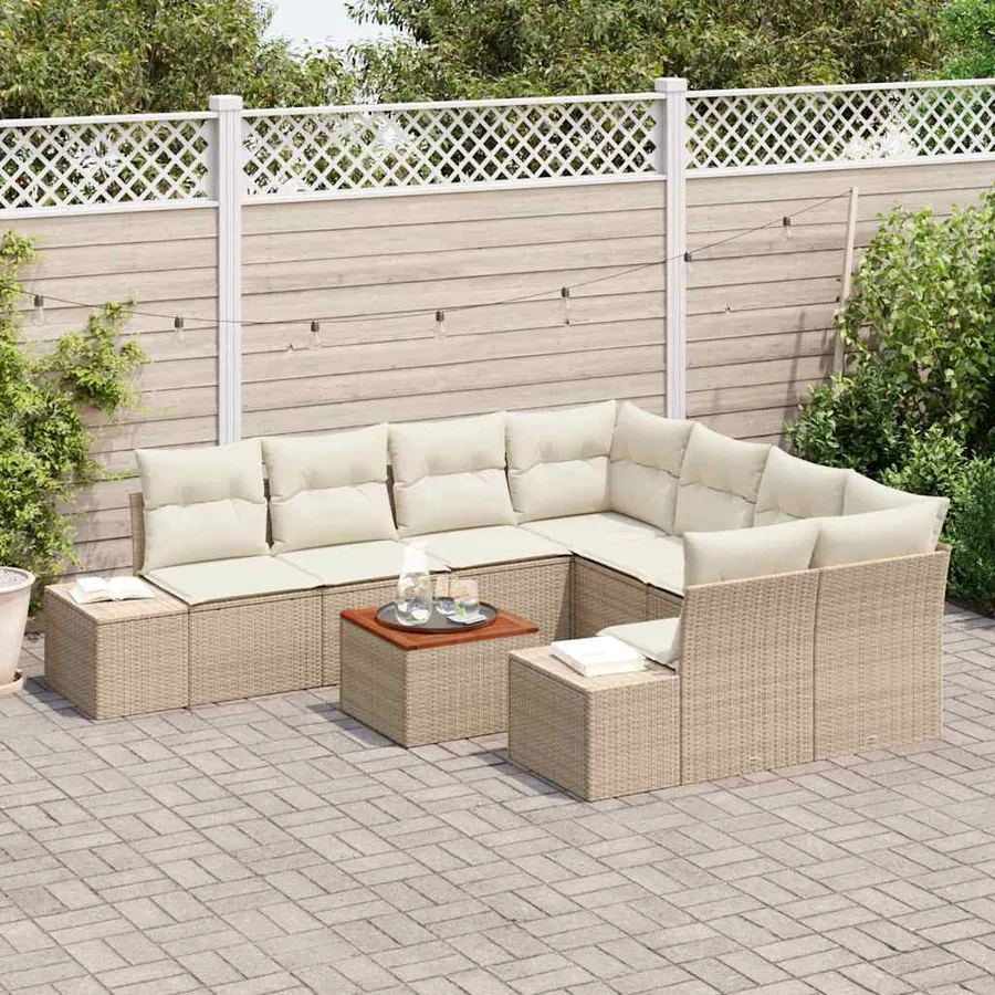 Ensemble de canapé de jardin avec coussin 9 pcs Beige polyrotin - 3