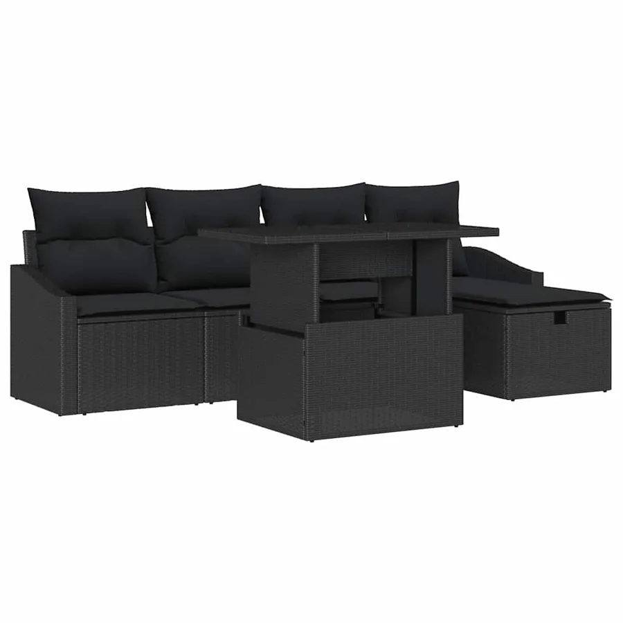 Ensemble de canapé de jardin avec coussin 6 pcs Noir Poly rotin - 2