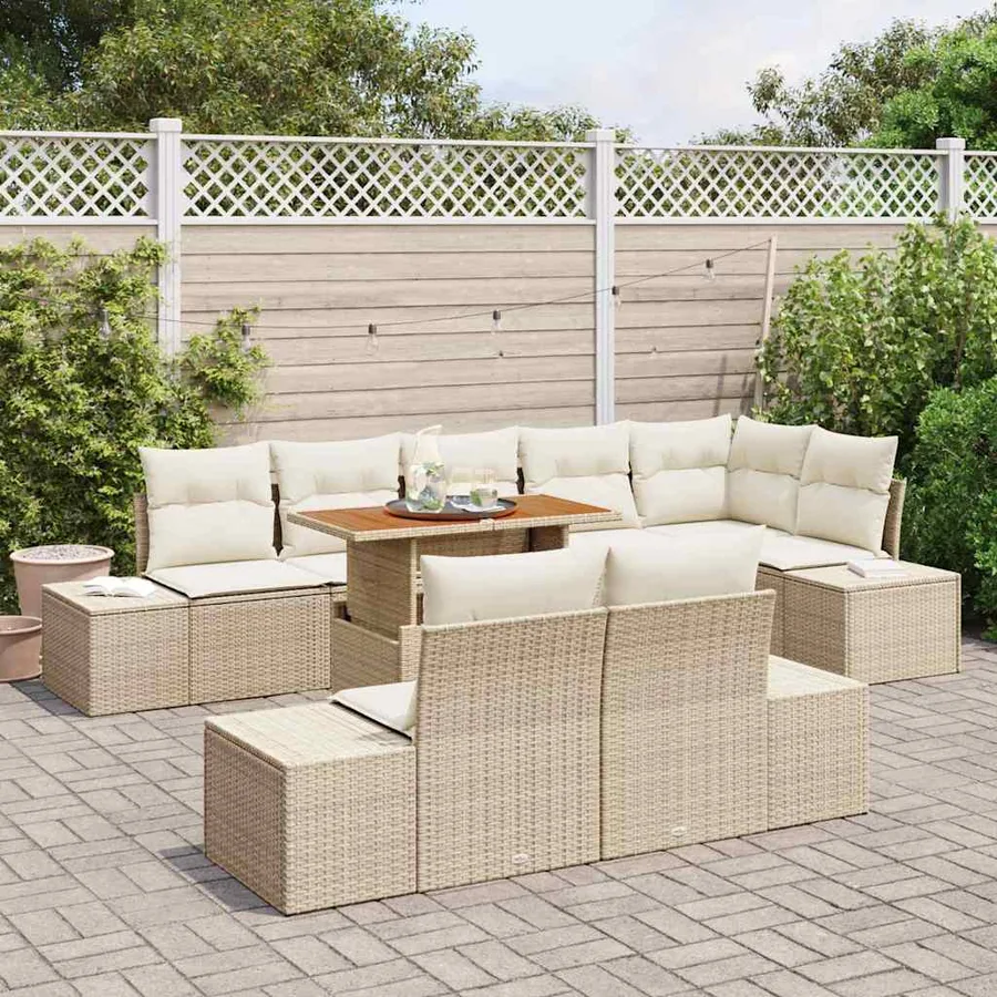 Ensemble de canapé de jardin 9 pc Beige et crème - 3