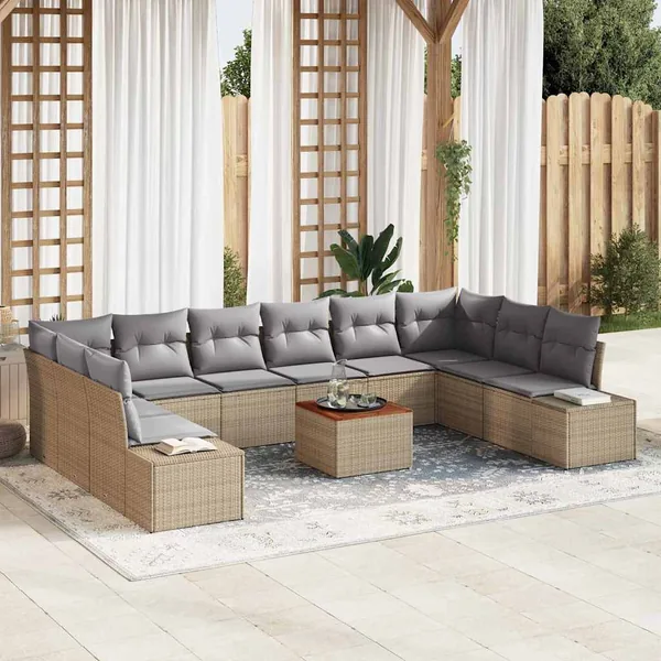 Ensemble de canapé de jardin 11 pcs Beige polyrotin