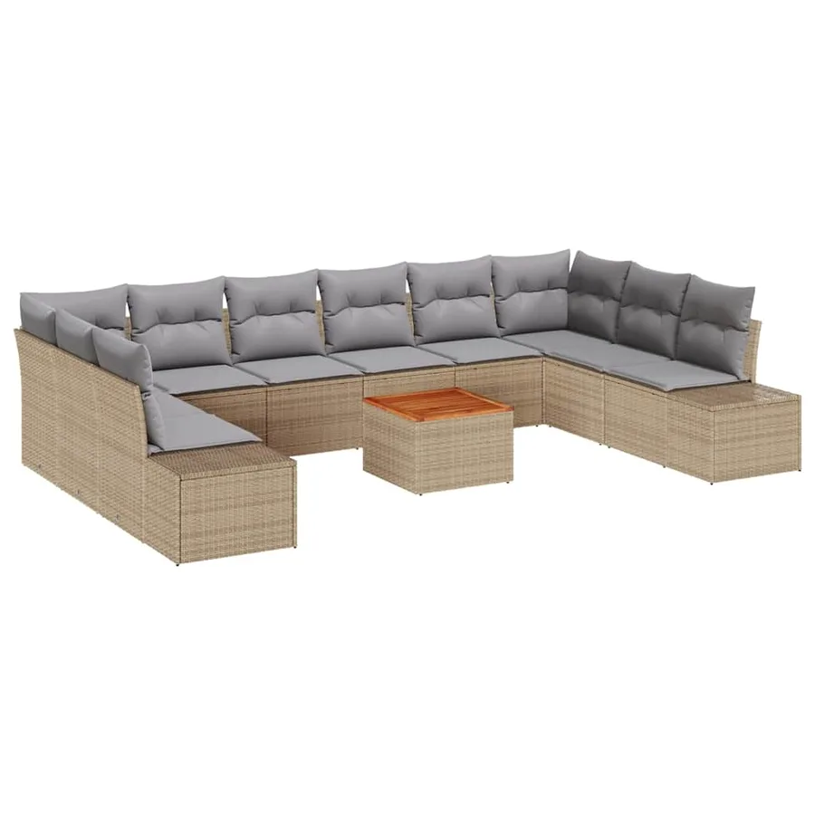 Ensemble de canapé de jardin 11 pcs Beige polyrotin - 2