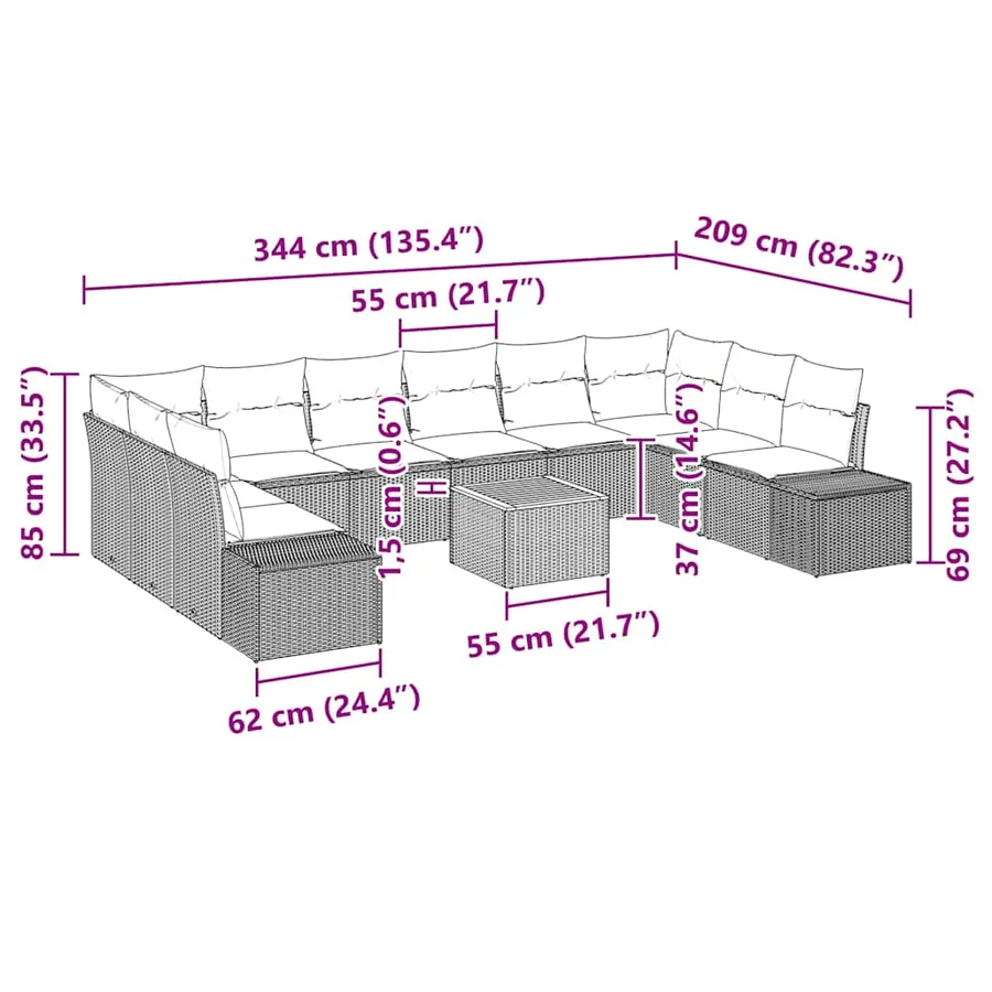 Ensemble de canapé de jardin 11 pcs Beige polyrotin - 9