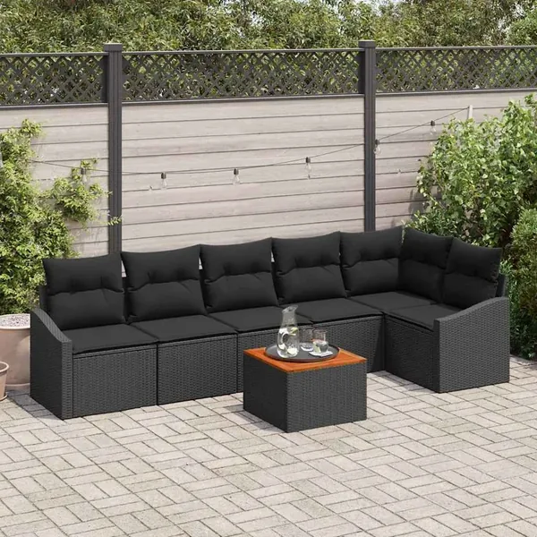 Ensemble de canapé de jardin avec coussin 7 pcs Noir polyrotin