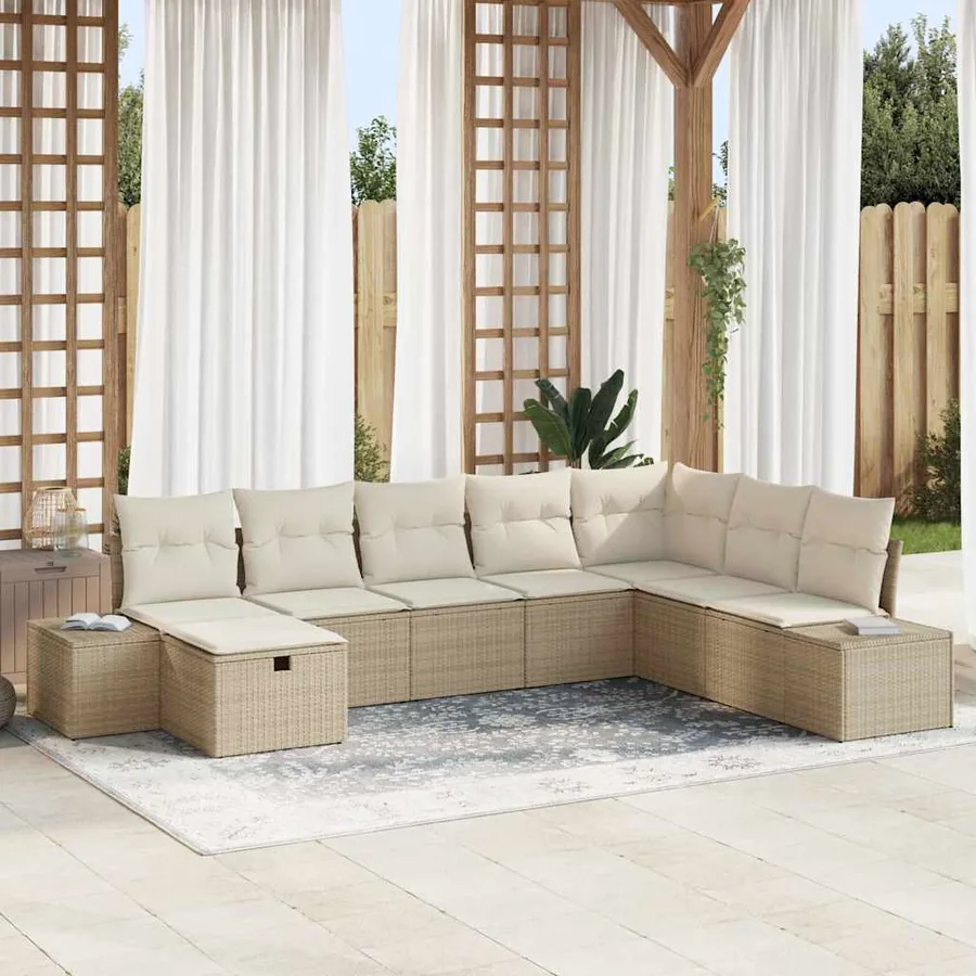 Ensemble de canapé de jardin avec coussin 8 pcs Beige polyrotin