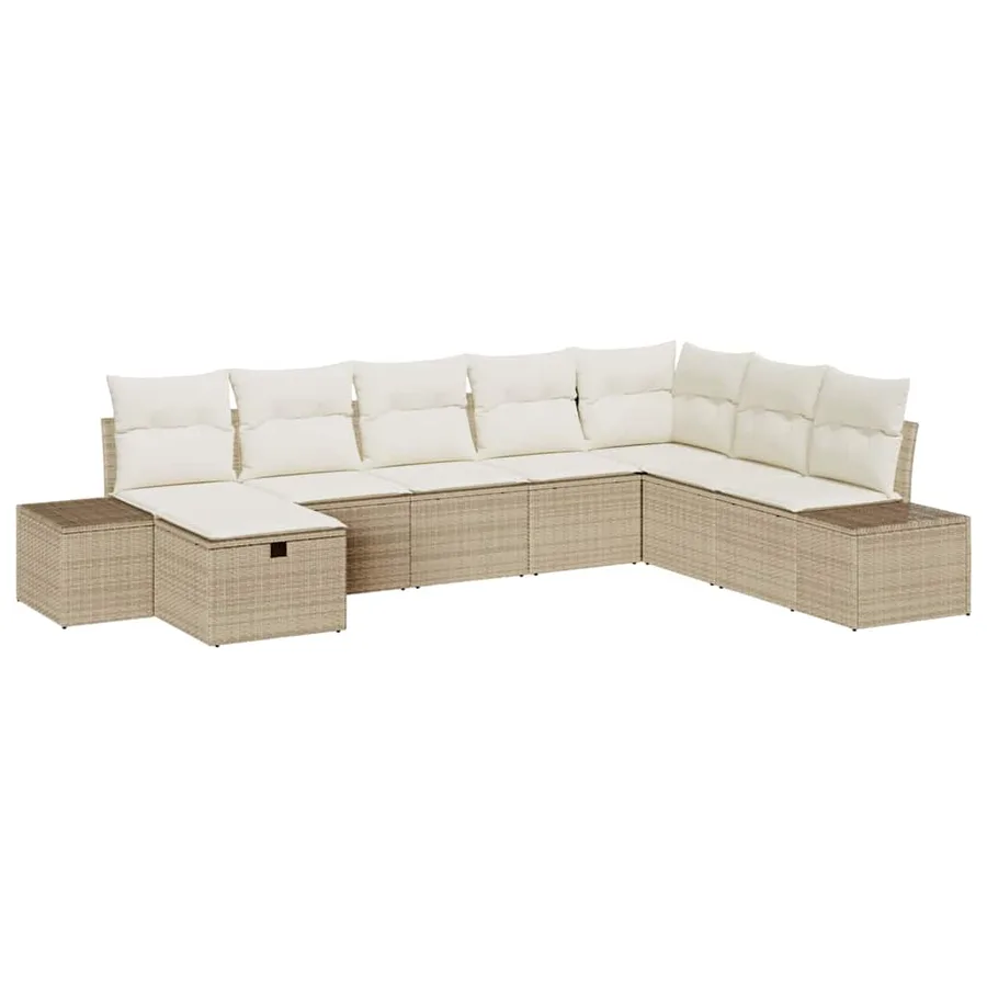 Ensemble de canapé de jardin avec coussin 8 pcs Beige polyrotin - 2