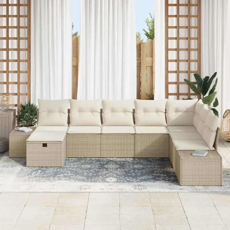 Ensemble de canapé de jardin avec coussin 8 pcs Beige polyrotin - 3