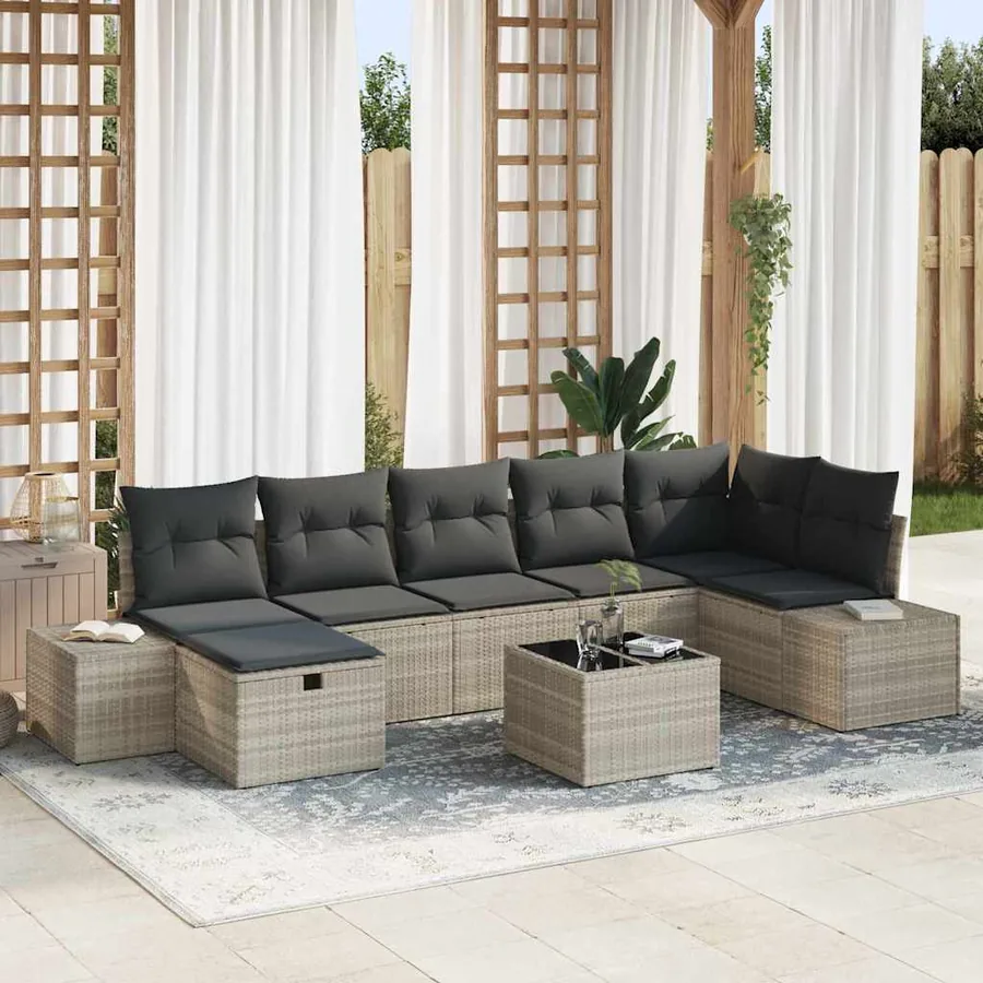Ensemble de canapé de jardin 8 pcs Gris clair polyrotin