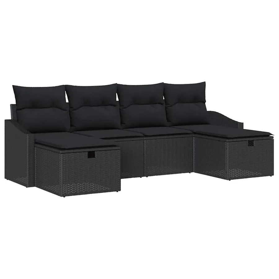 Ensemble de canapé de jardin avec coussin 6 pcs polyrotin - 2