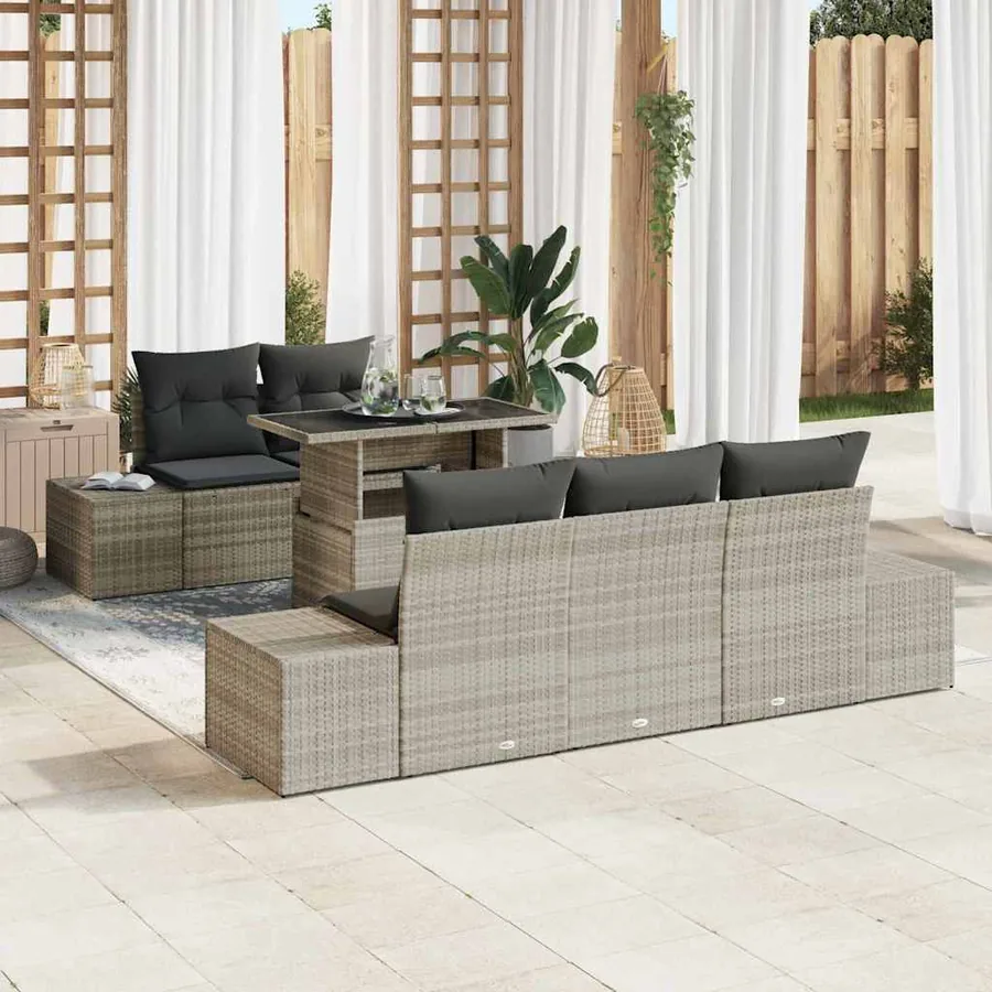 Ensemble de Canapés avec coussin 6 pcs Gris clair polyrotin