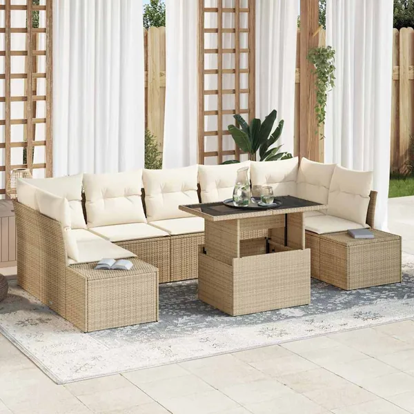 Ensemble de Canapés avec coussin 8 pcs Beige et crème polyrotin
