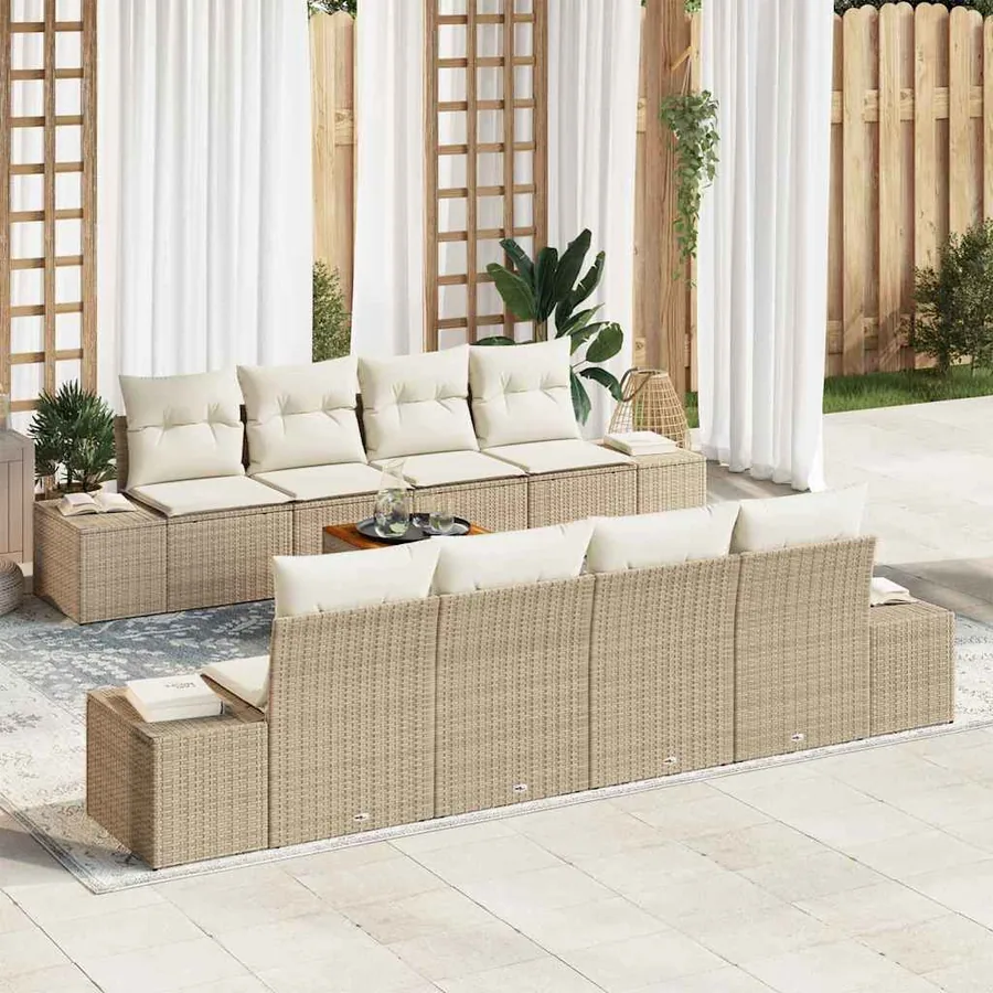 Ensemble de canapé de jardin avec coussin 9 pcs Beige polyrotin