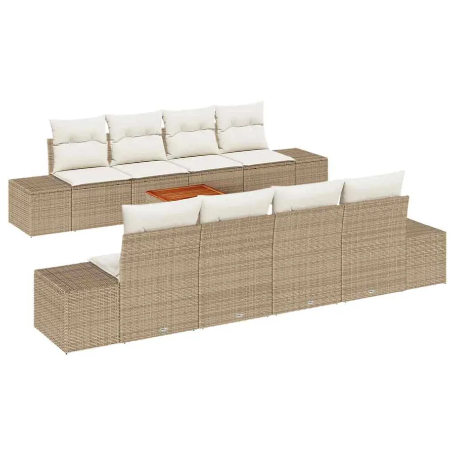 Ensemble de canapé de jardin avec coussin 9 pcs Beige polyrotin - 2