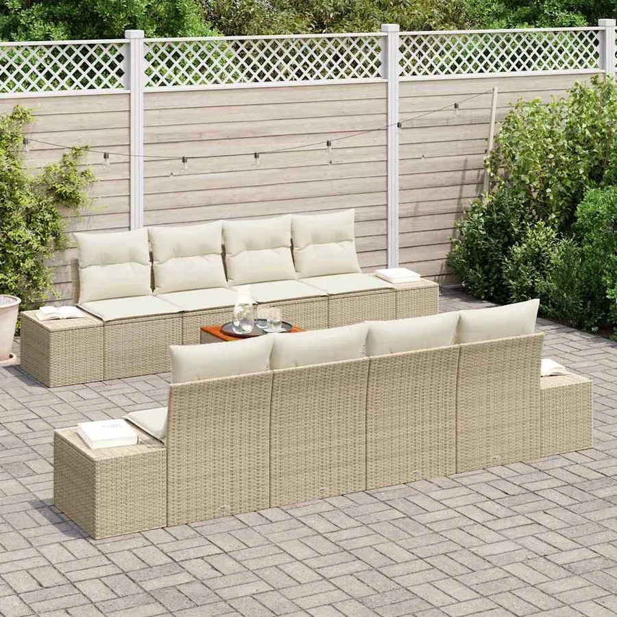 Ensemble de canapé de jardin avec coussin 9 pcs Beige polyrotin - 3
