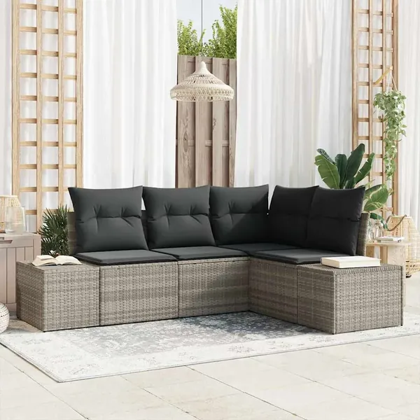 Ensemble de canapé de jardin 4 pcs Gris clair polyrotin