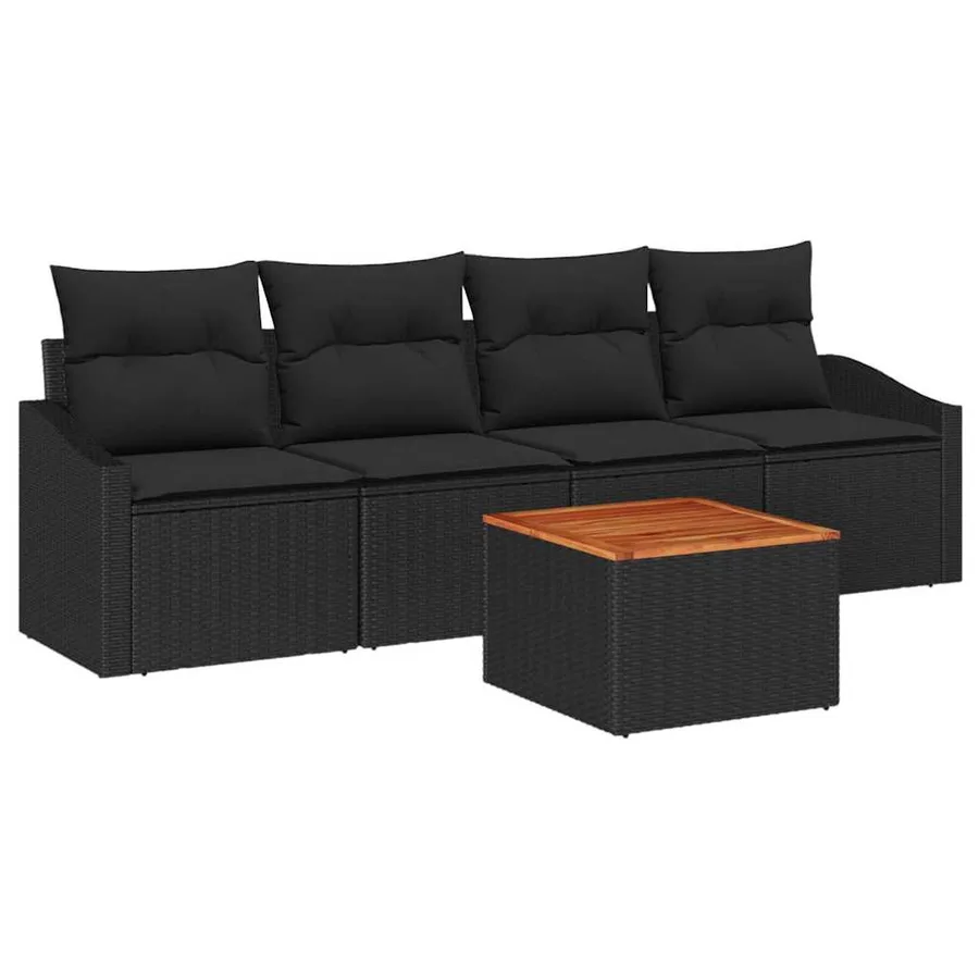 Ensemble de canapé de jardin avec coussin 5 pcs Noir polyrotin - 2