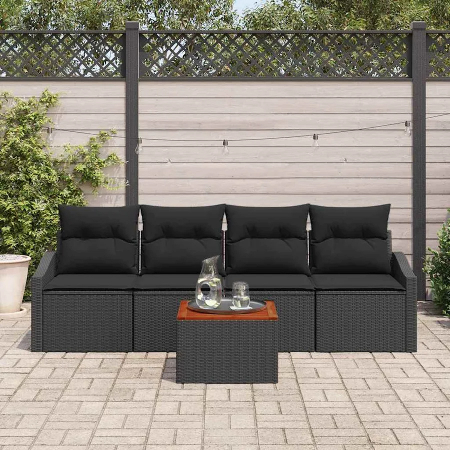 Ensemble de canapé de jardin avec coussin 5 pcs Noir polyrotin - 3
