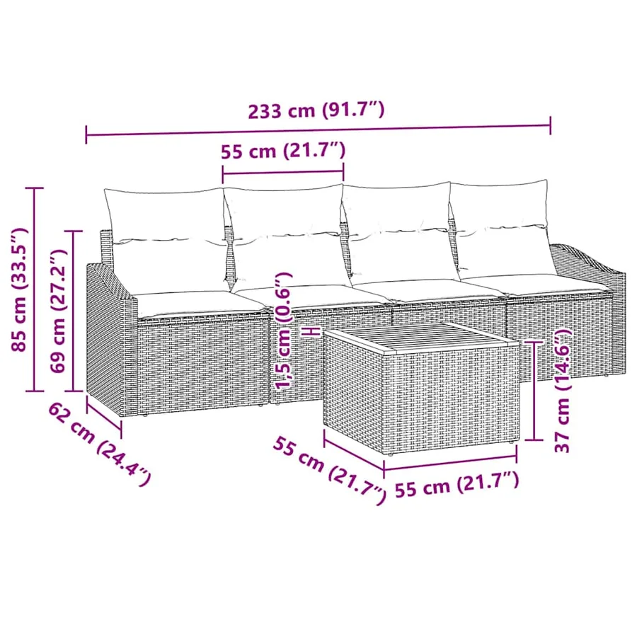Ensemble de canapé de jardin avec coussin 5 pcs Noir polyrotin - 7