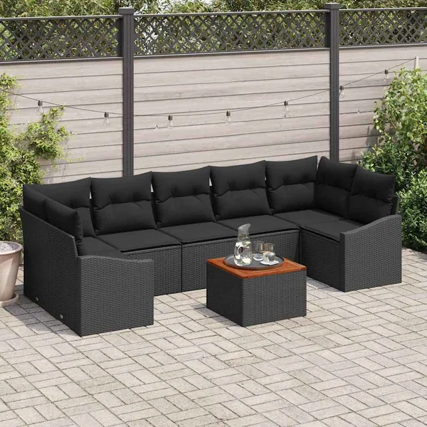 Ensemble de canapé de jardin avec coussin 8 pcs Noir polyrotin