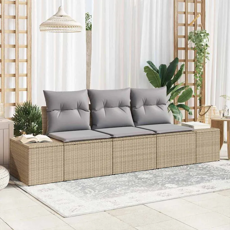 Ensemble de Canapés avec coussin 3 pcs Beige polyrotin