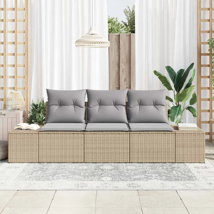 Ensemble de Canapés avec coussin 3 pcs Beige polyrotin - 3